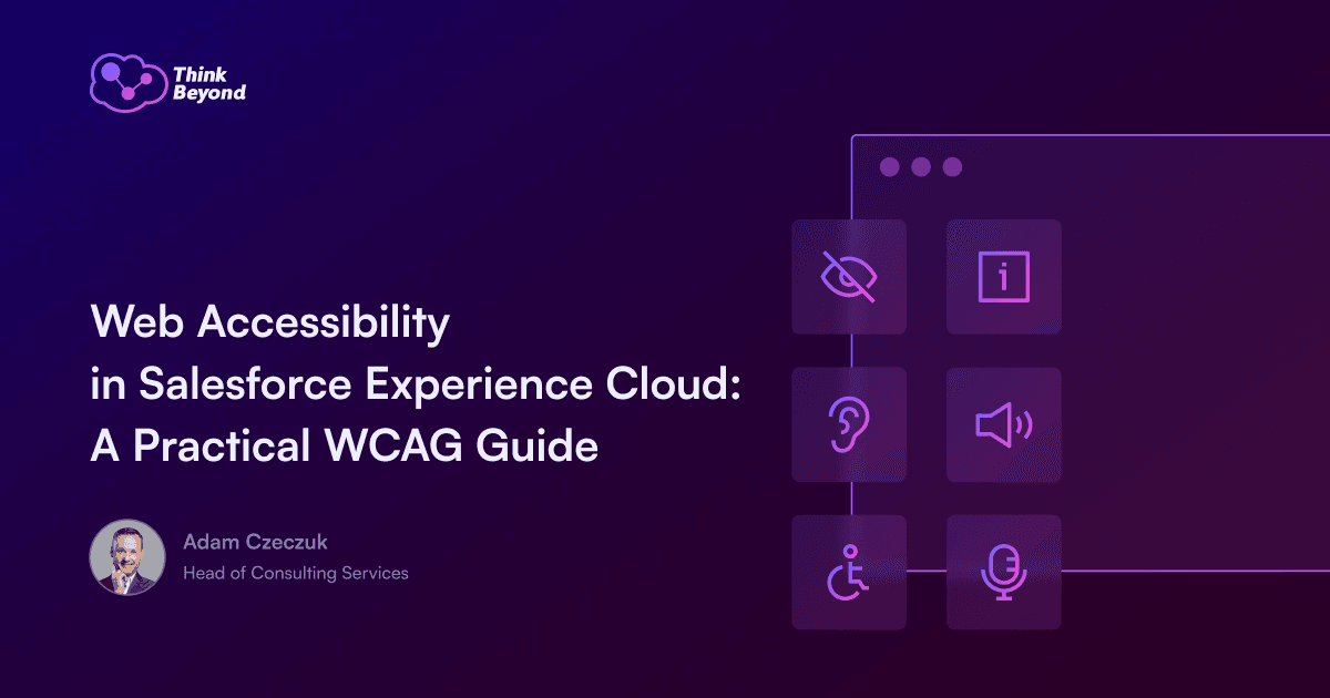 Cover image of a practical guide on web accessibility within Salesforce Experience Cloud, emphasizing WCG principles.