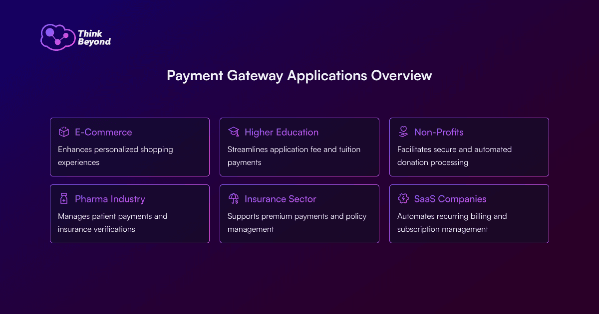 Infographic diagram illustrating Payment Gateway Applications Overview.