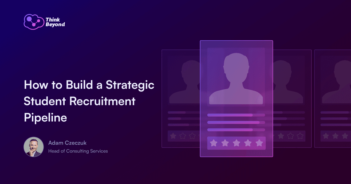 Graphic featuring a title on strategic student recruitment, with a blurred profile card