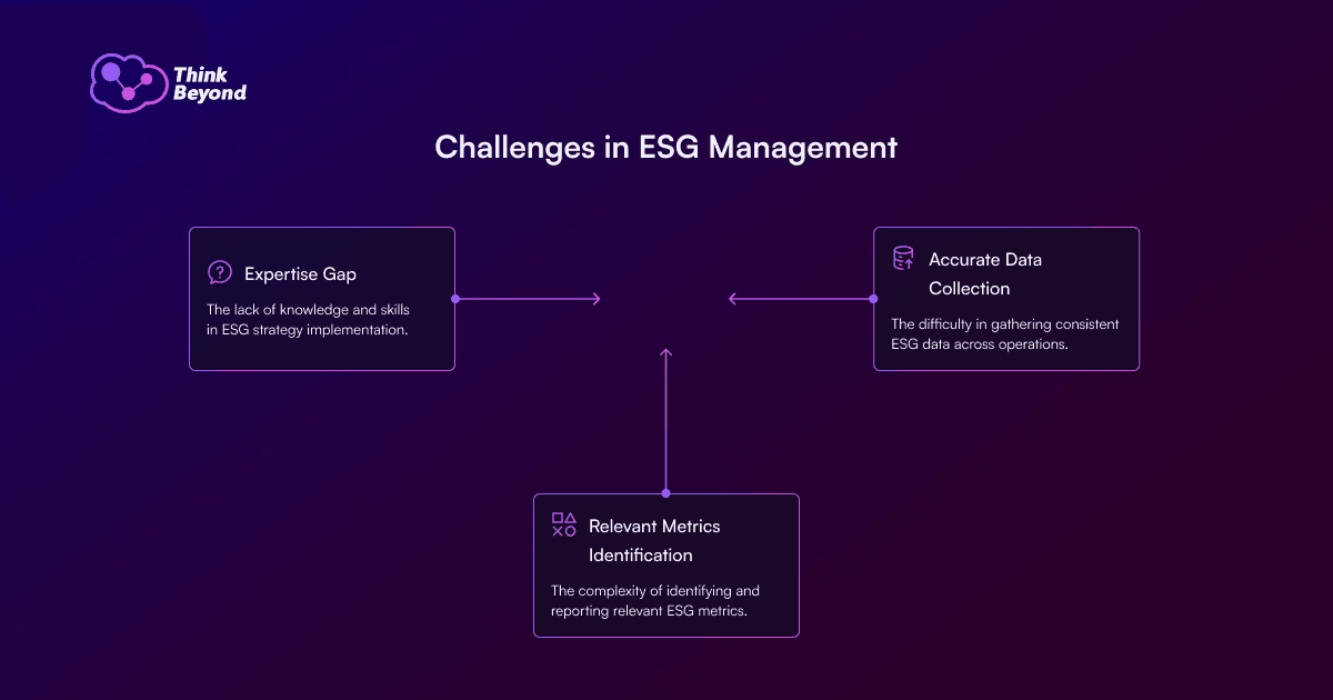 Infographic diagram illustrating Challenges in ESG Management.