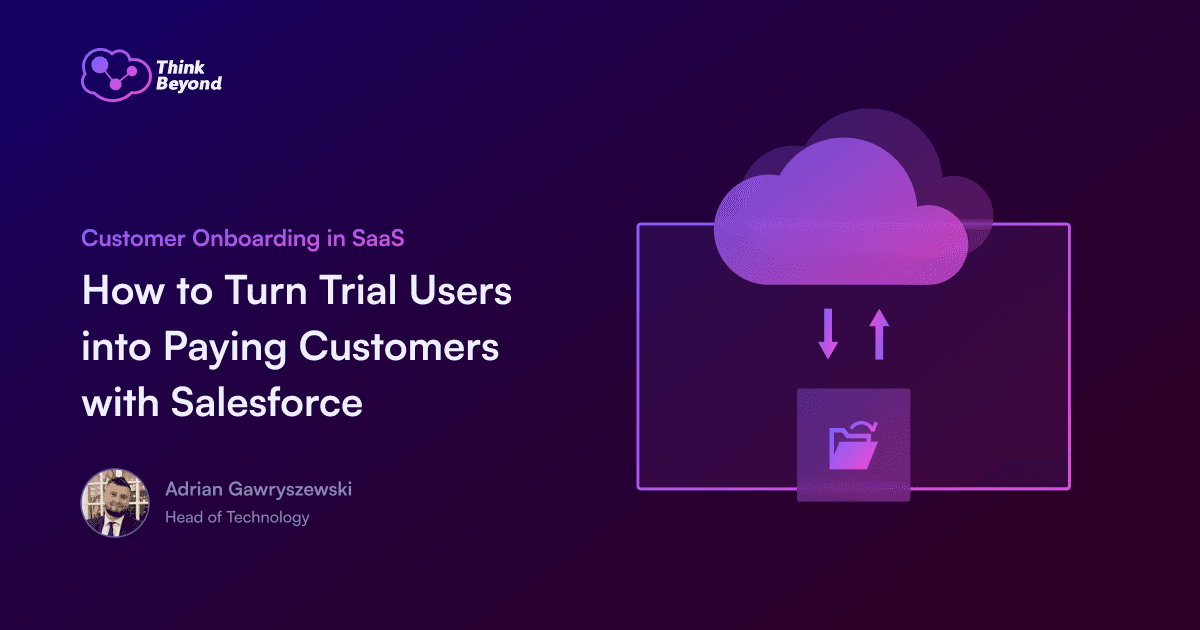 Graphic illustrating customer onboarding in SaaS, featuring a cloud icon and a folder with arrows indicating data flow.