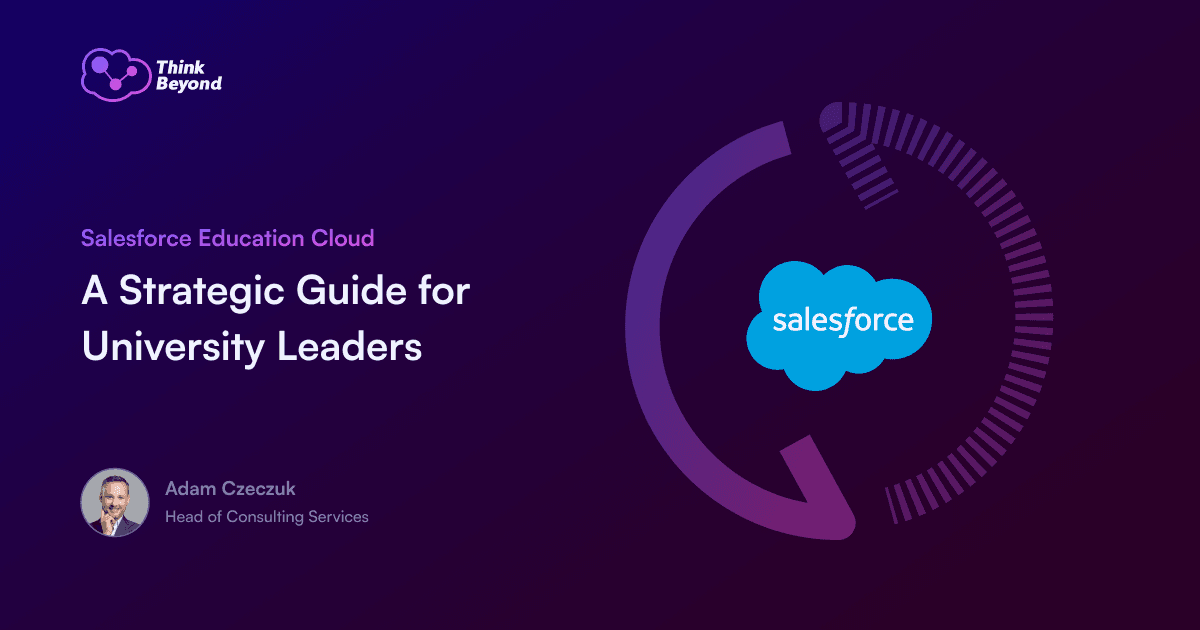 Salesforce Education Cloud promotional graphic featuring a strategic guide for university leaders