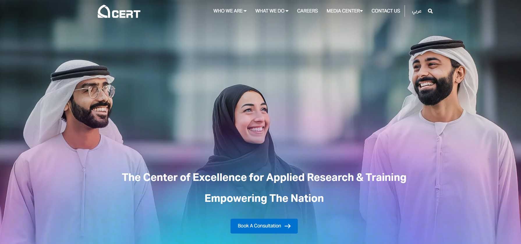 Website homepage displaying a modern design with sections for services, testimonials, and contact information.